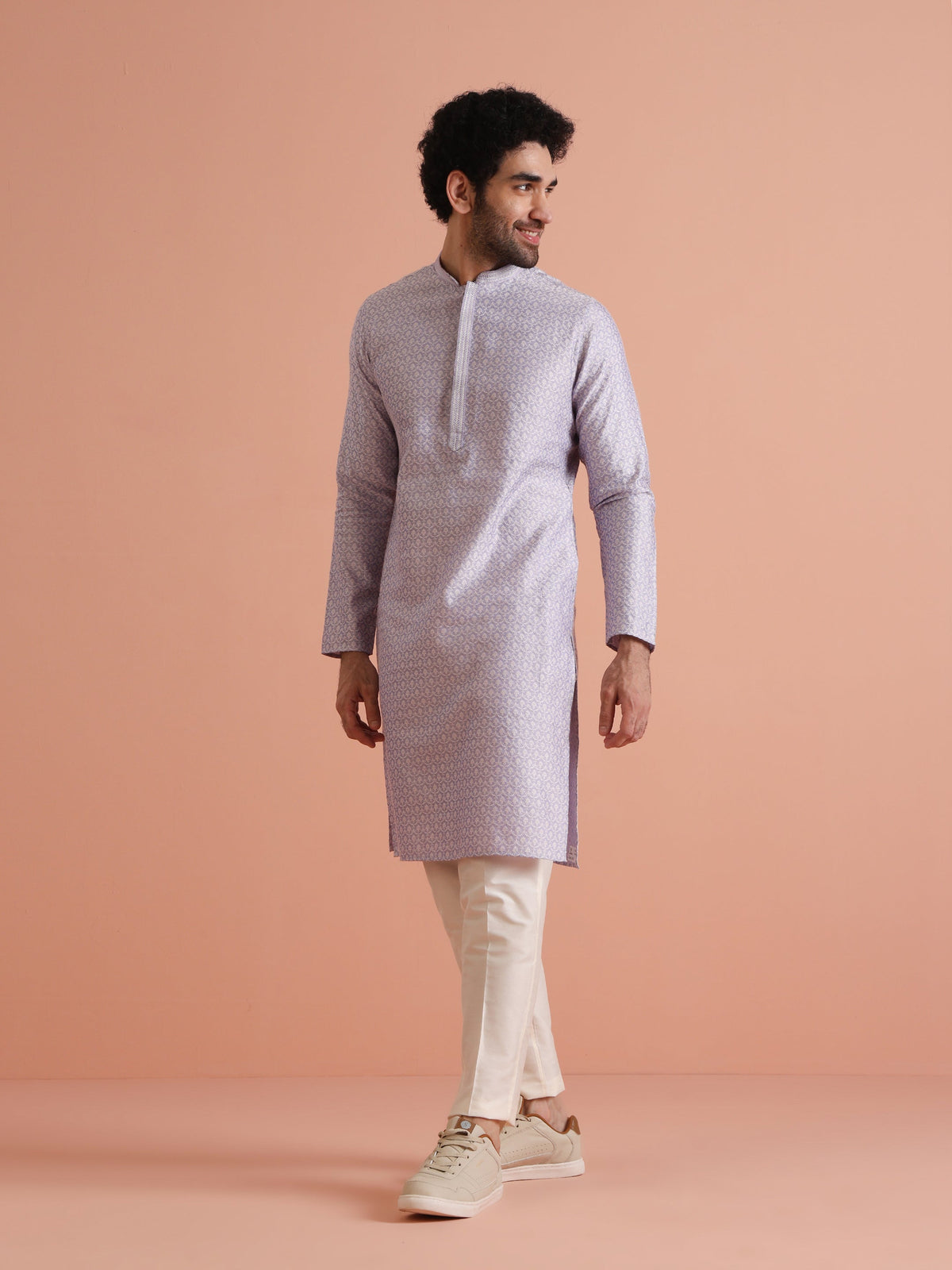 Lavender Jacquard Silk Blend Kurta