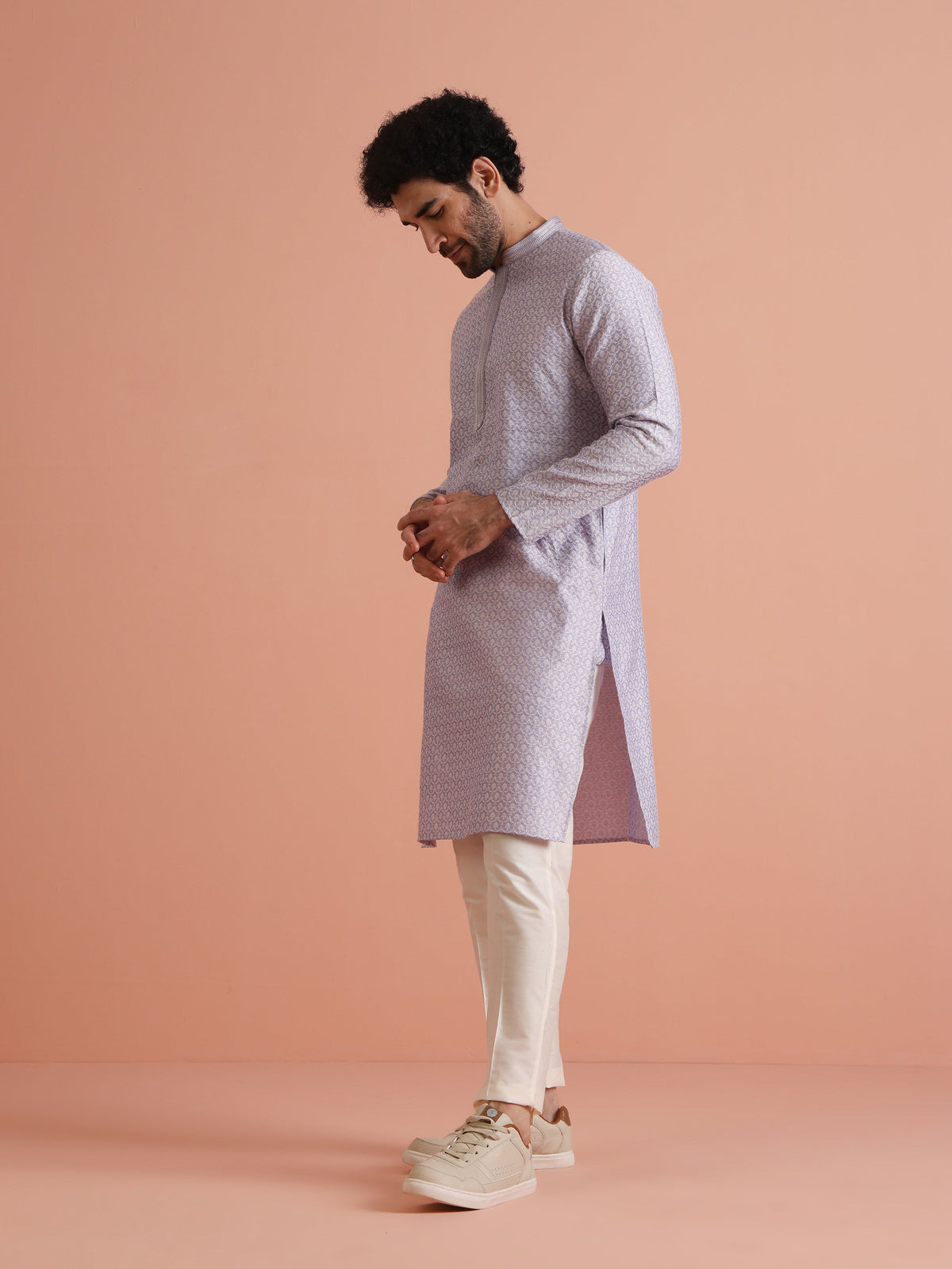Lavender Jacquard Silk Blend Kurta