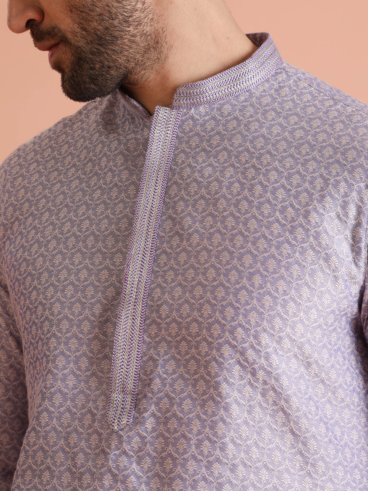 Lavender Jacquard Silk Blend Kurta