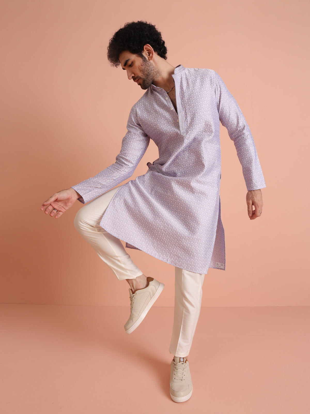 Lavender Jacquard Silk Blend Kurta