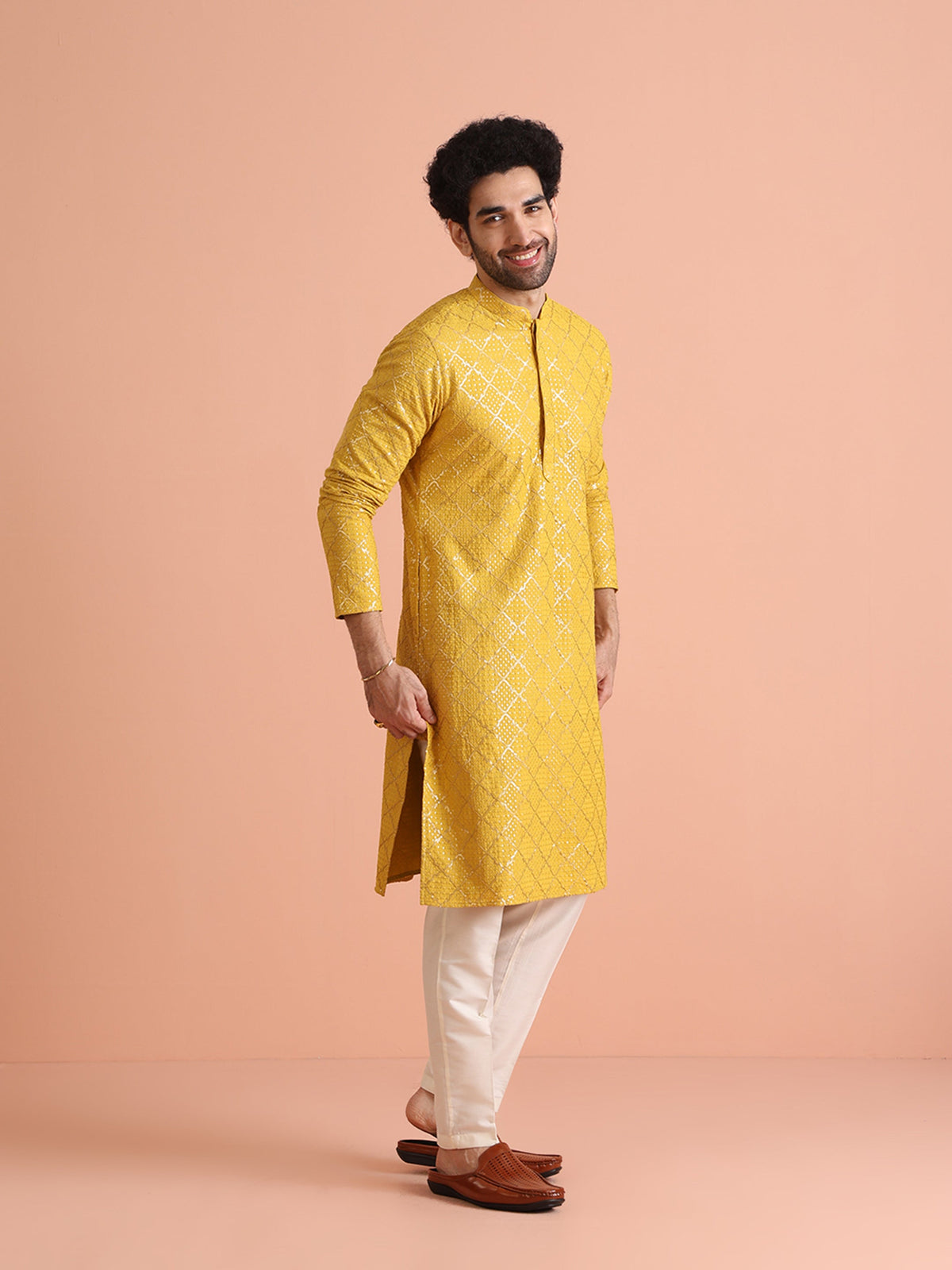 Yellow Sequin Embroidered Kurta