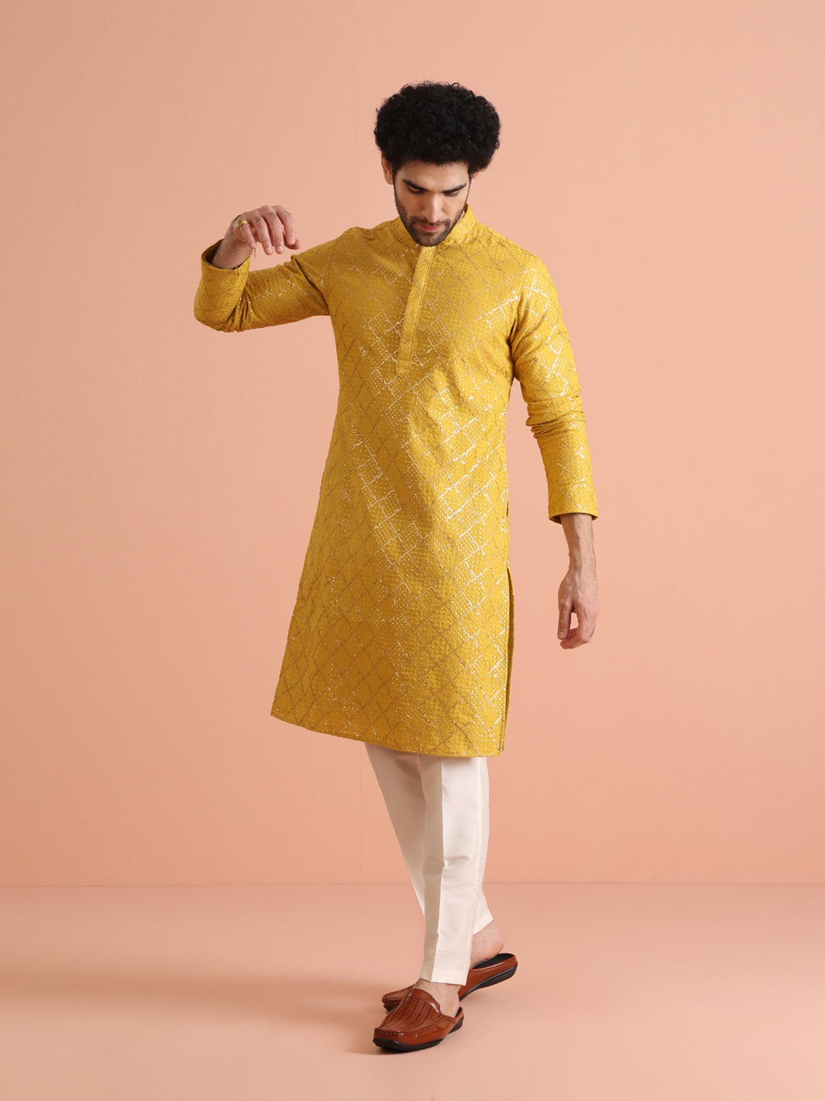 Yellow Sequin Embroidered Kurta