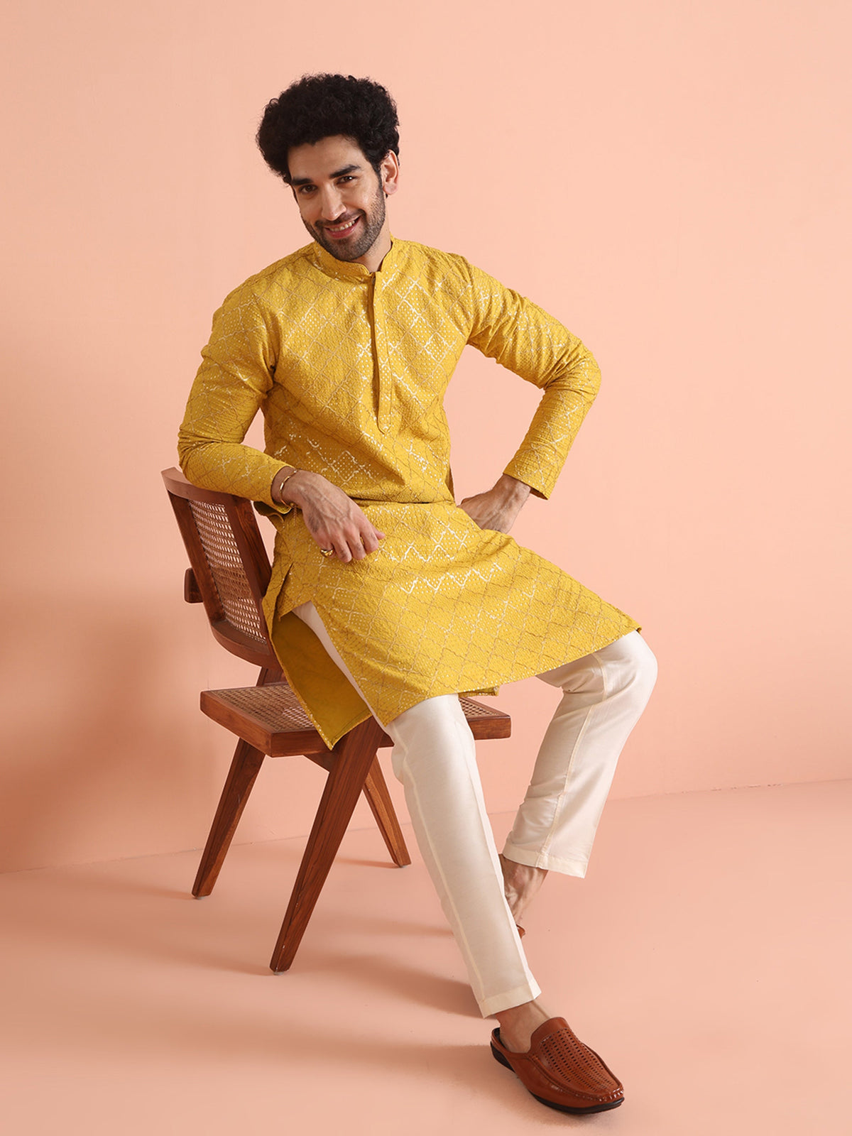 Yellow Sequin Embroidered Kurta