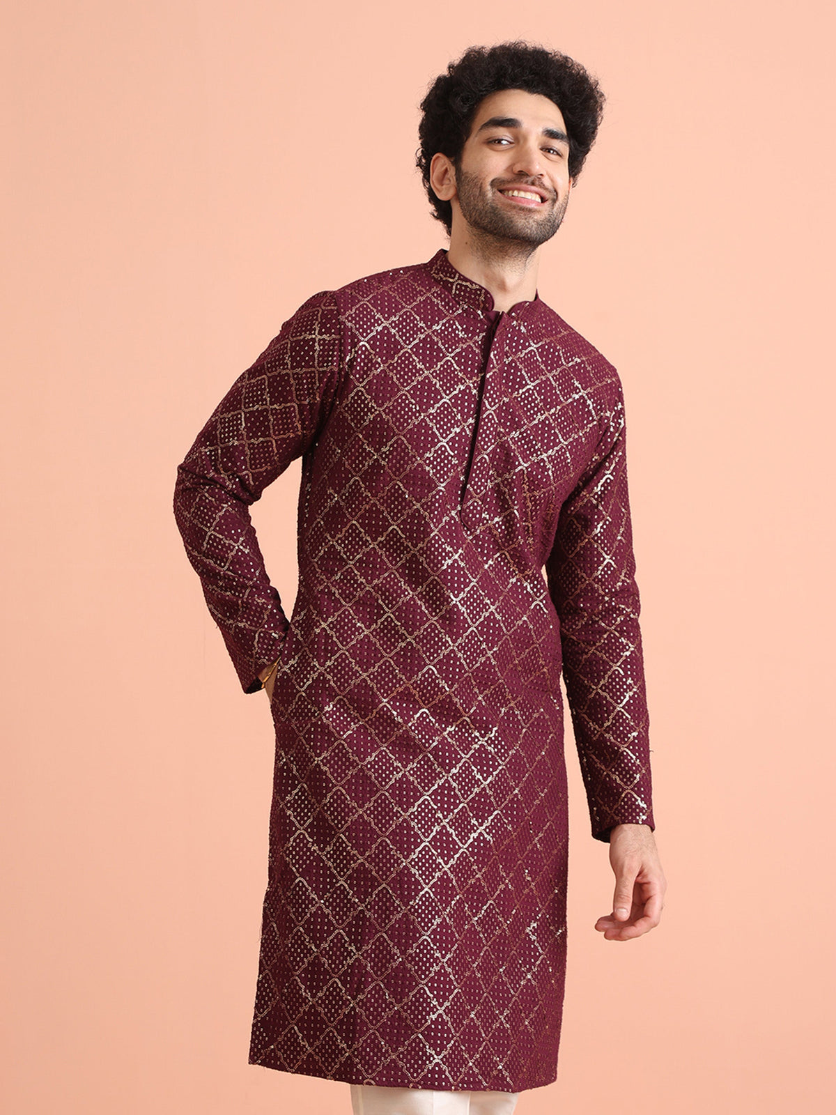 Maroon Sequin Embroidered Kurta