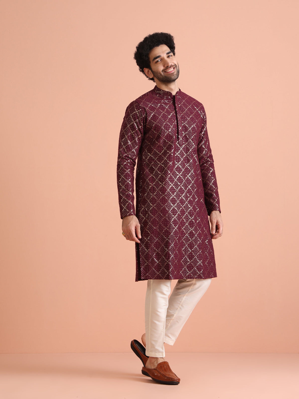 Maroon Sequin Embroidered Kurta