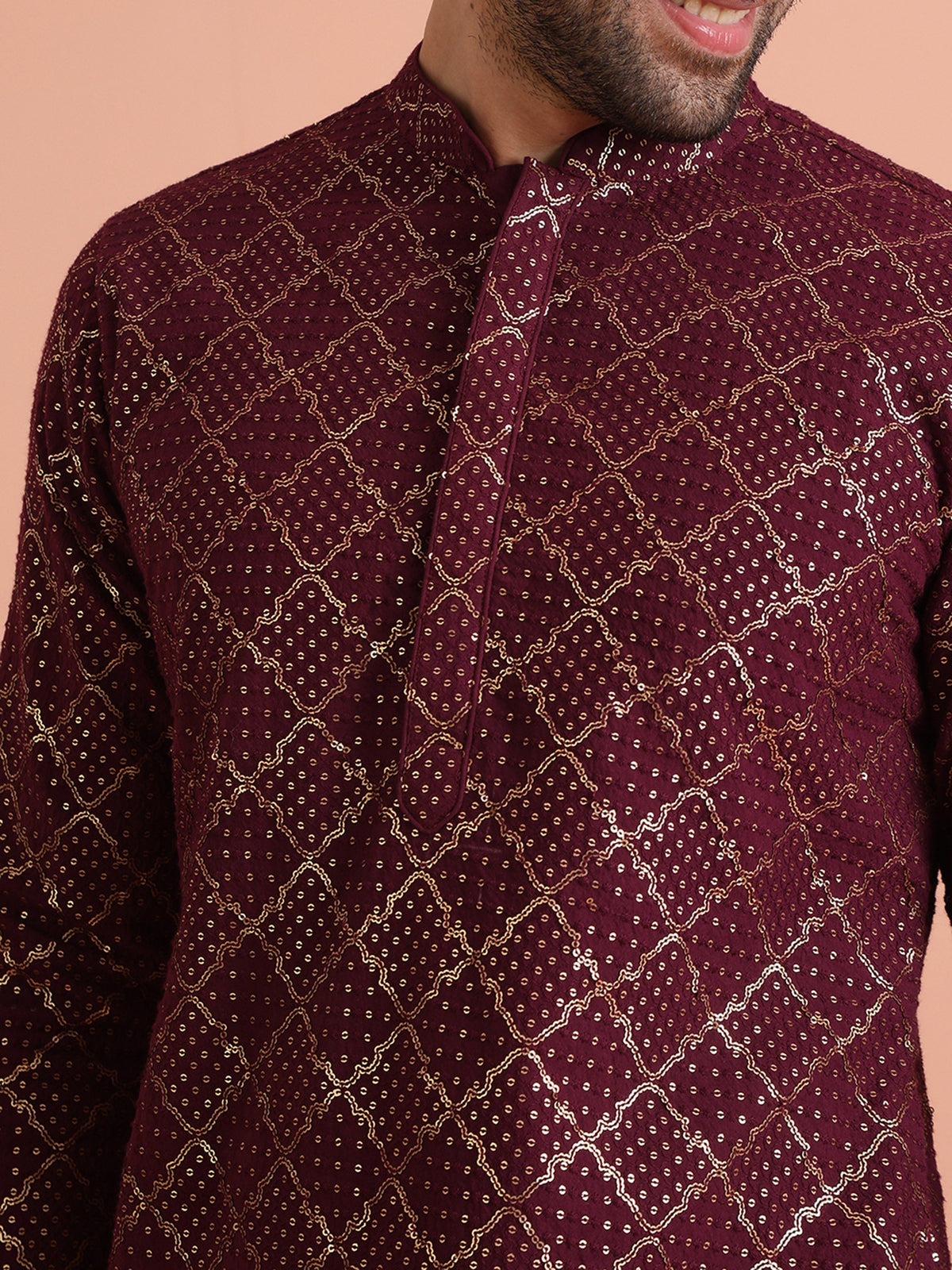 Maroon Sequin Embroidered Kurta