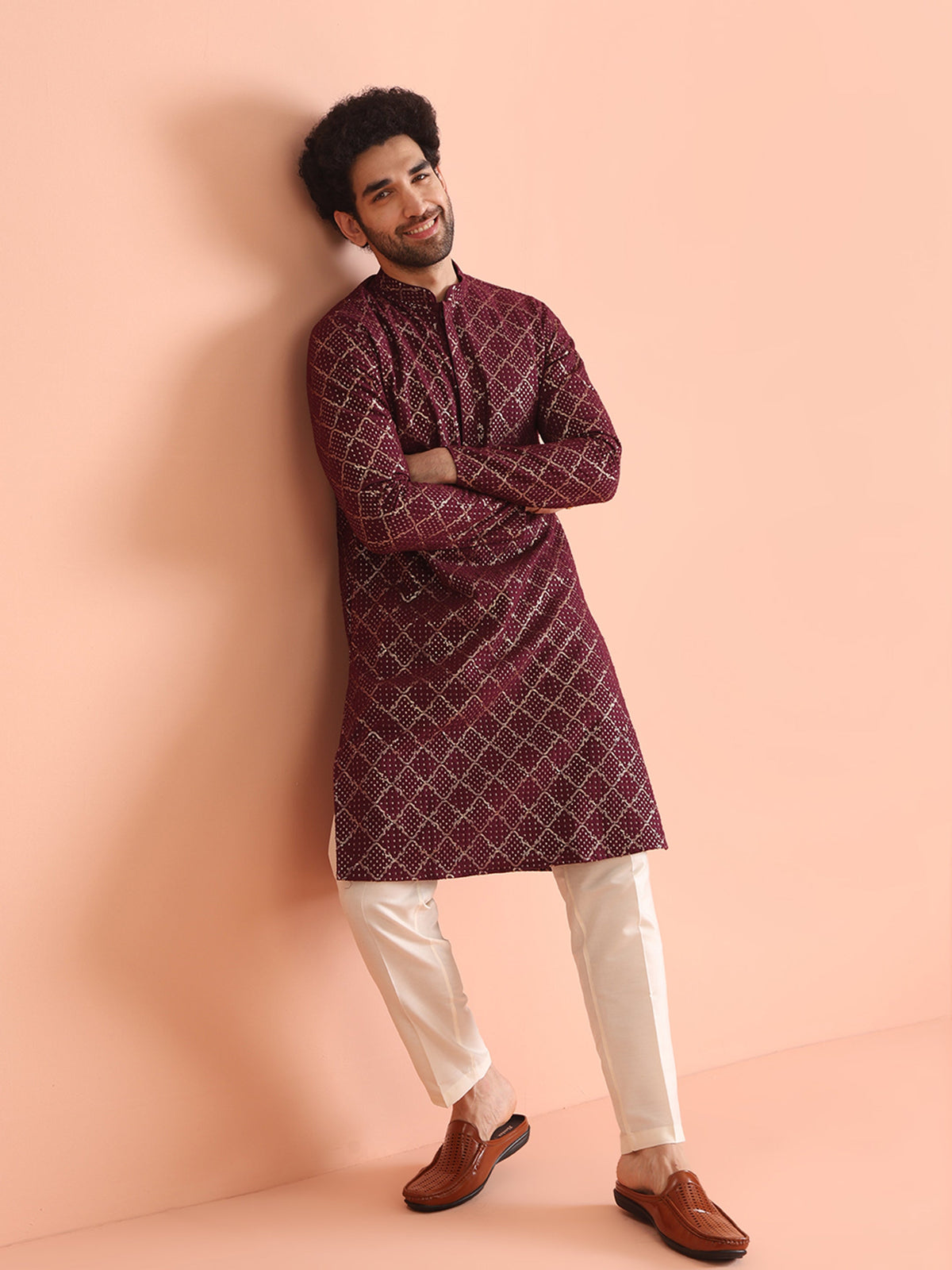 Maroon Sequin Embroidered Kurta