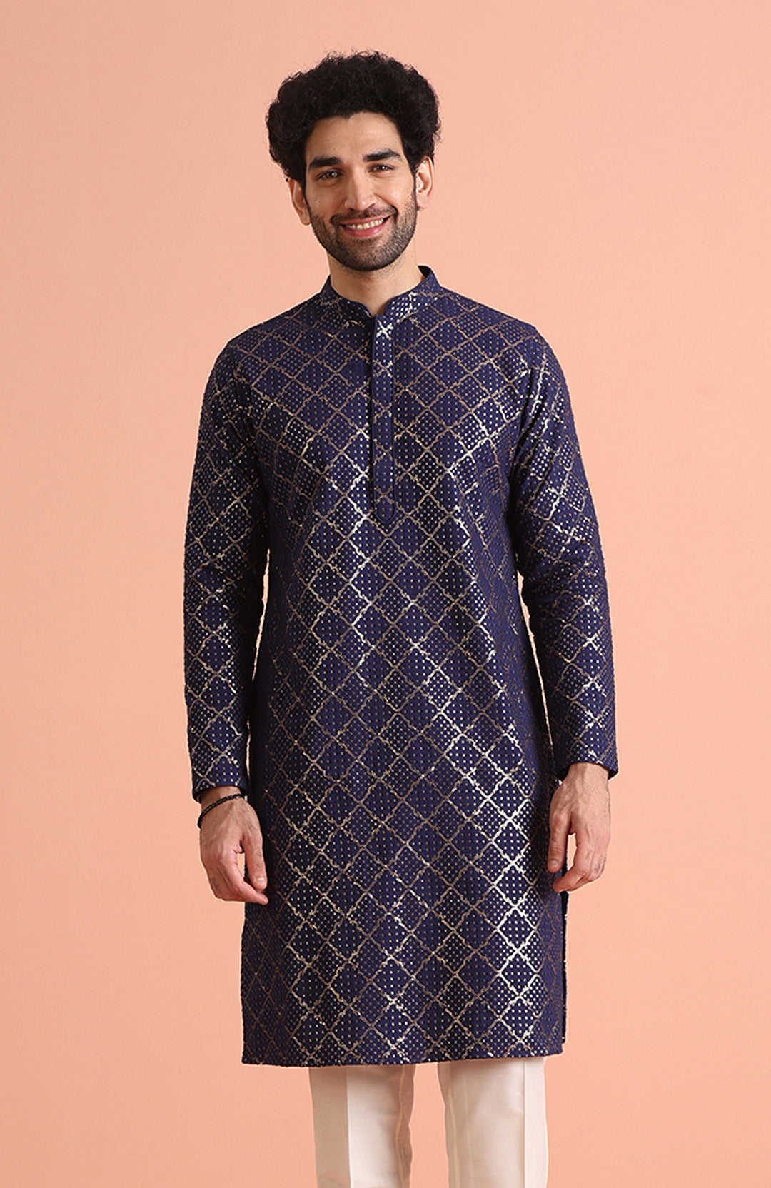 Navy Blue Sequin Embroidered Kurta