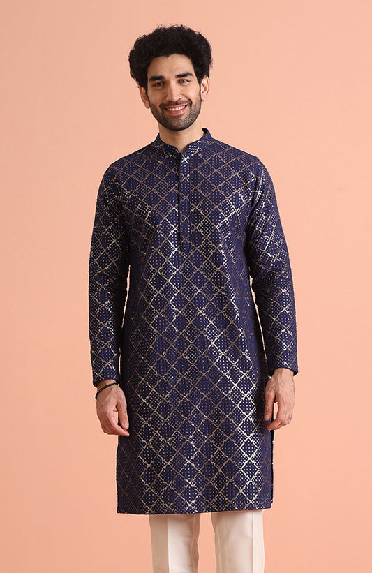 Navy Blue Sequin Embroidered Kurta