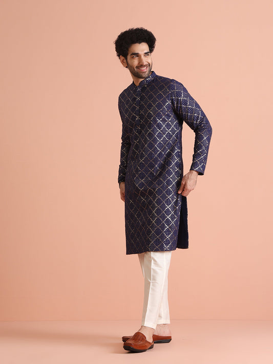 Navy Blue Sequin Embroidered Kurta