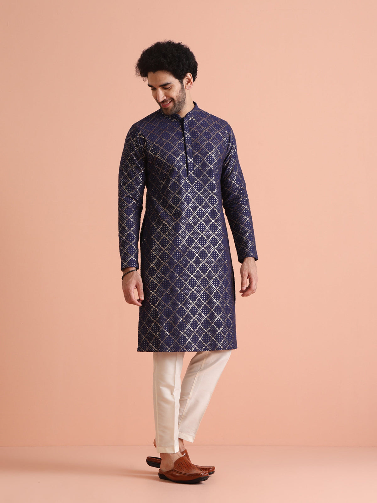 Navy Blue Sequin Embroidered Kurta