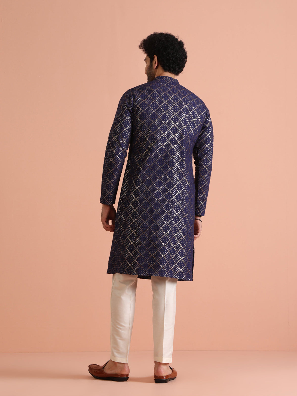 Navy Blue Sequin Embroidered Kurta