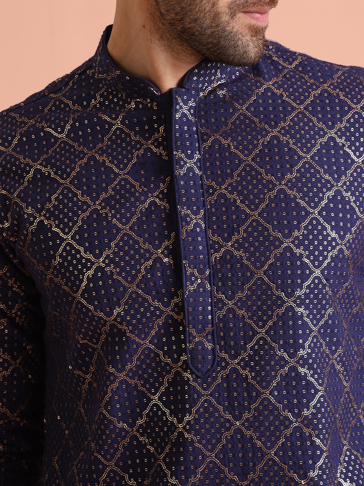 Navy Blue Sequin Embroidered Kurta