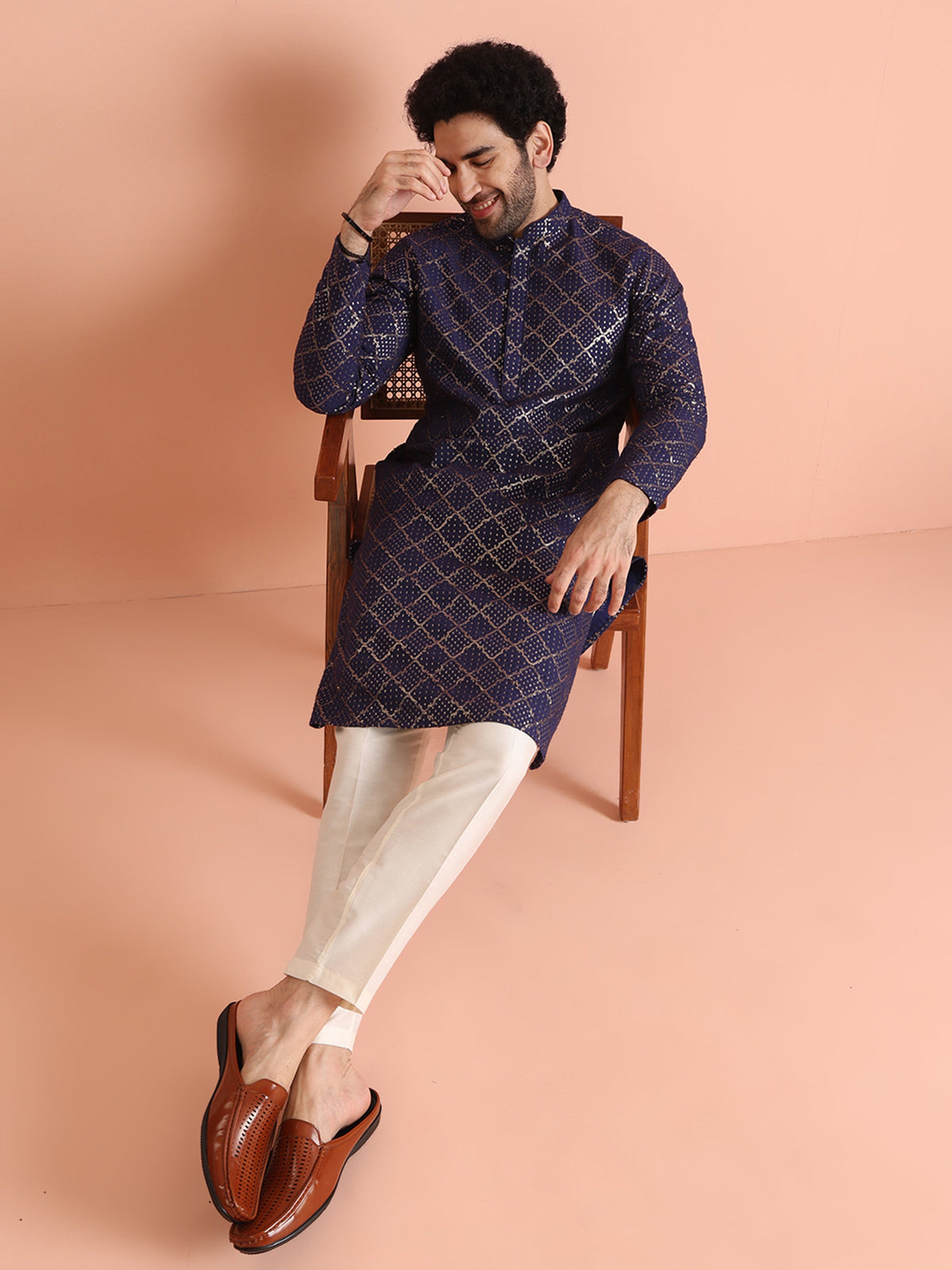 Navy Blue Sequin Embroidered Kurta