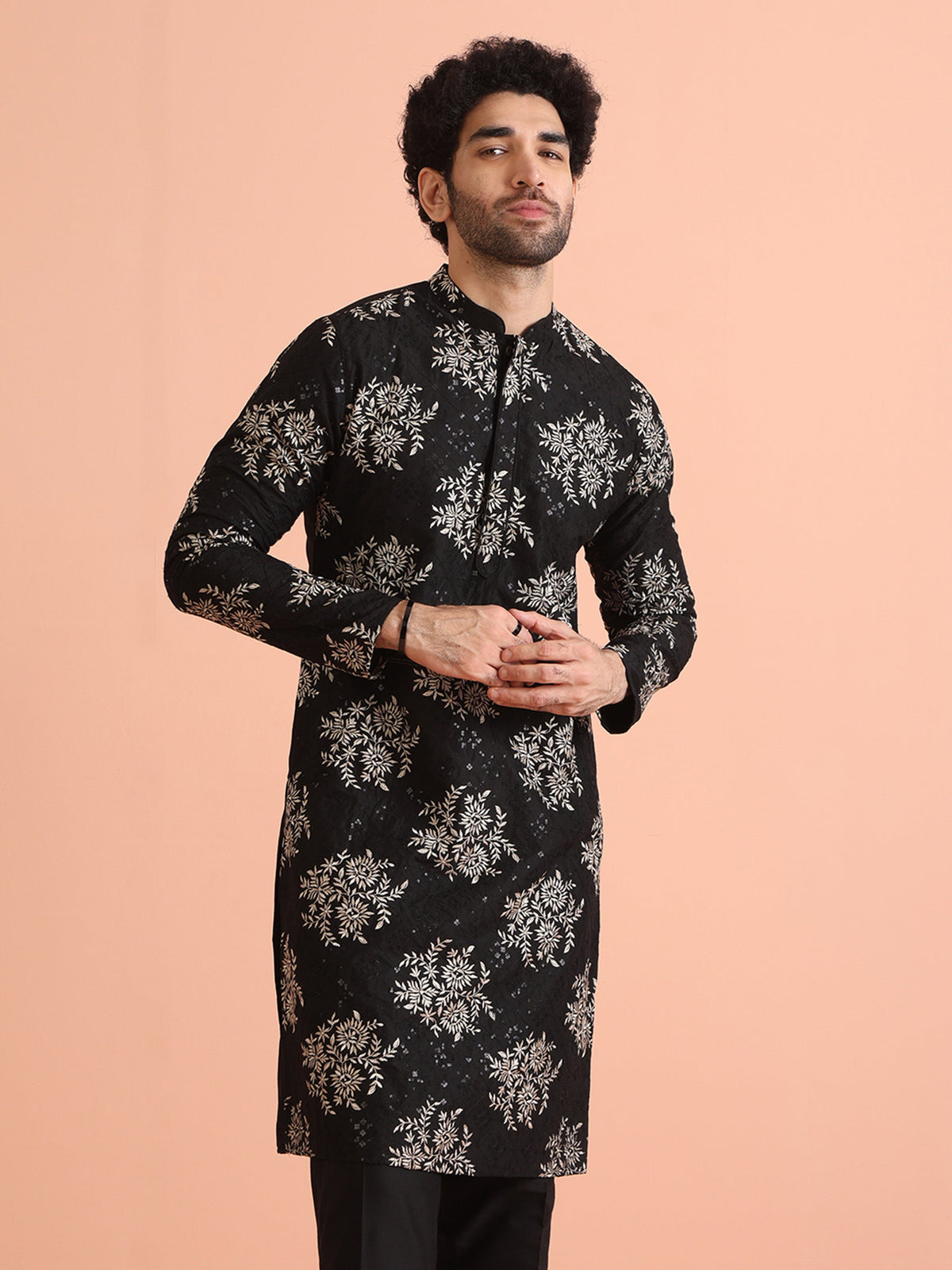 Black & Silver Floral embroidery Kurta