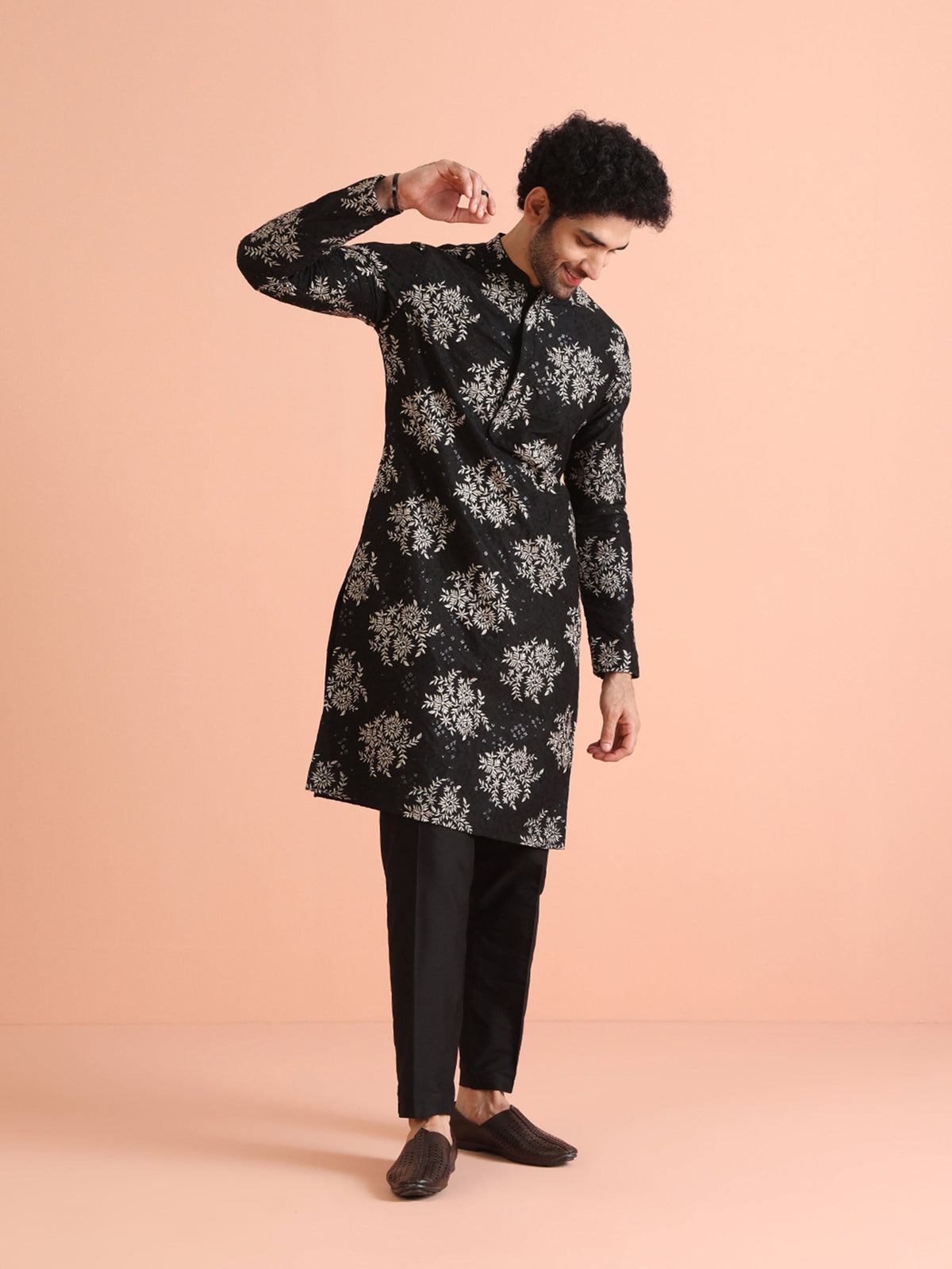 Black & Silver Floral embroidery Kurta