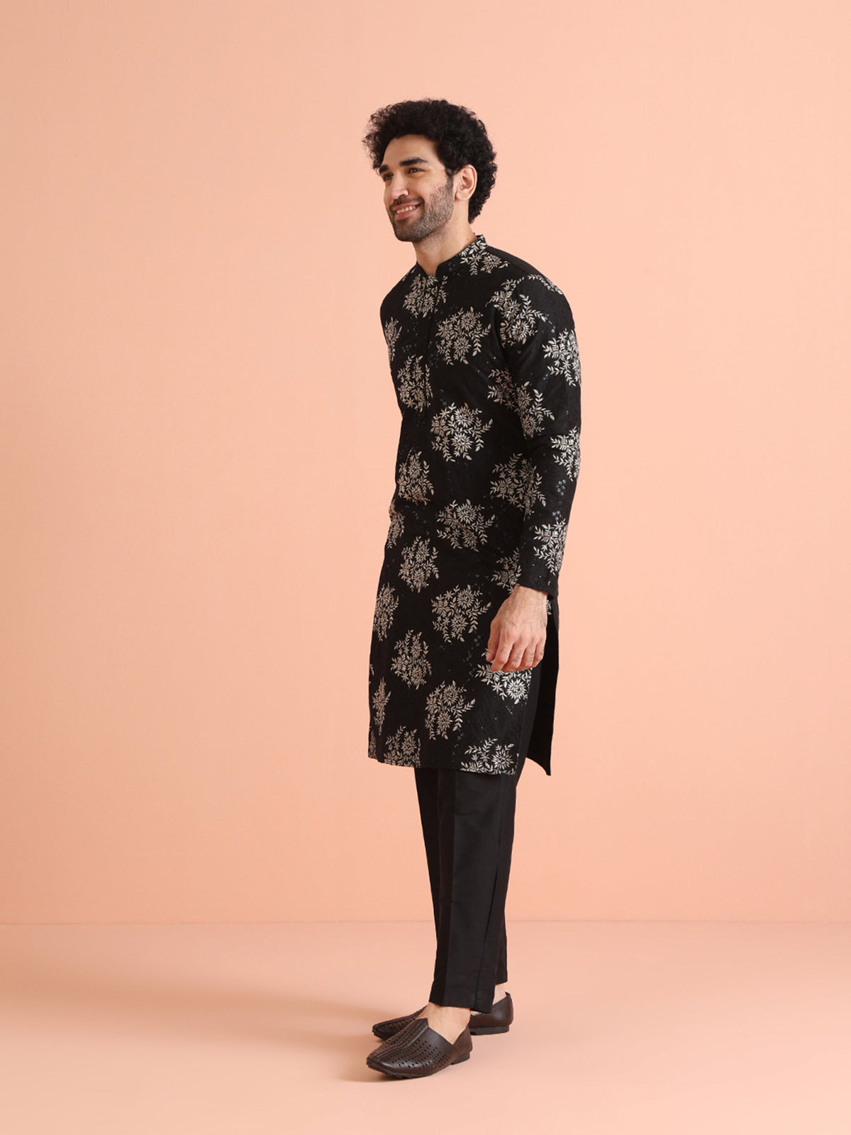 Black & Silver Floral embroidery Kurta