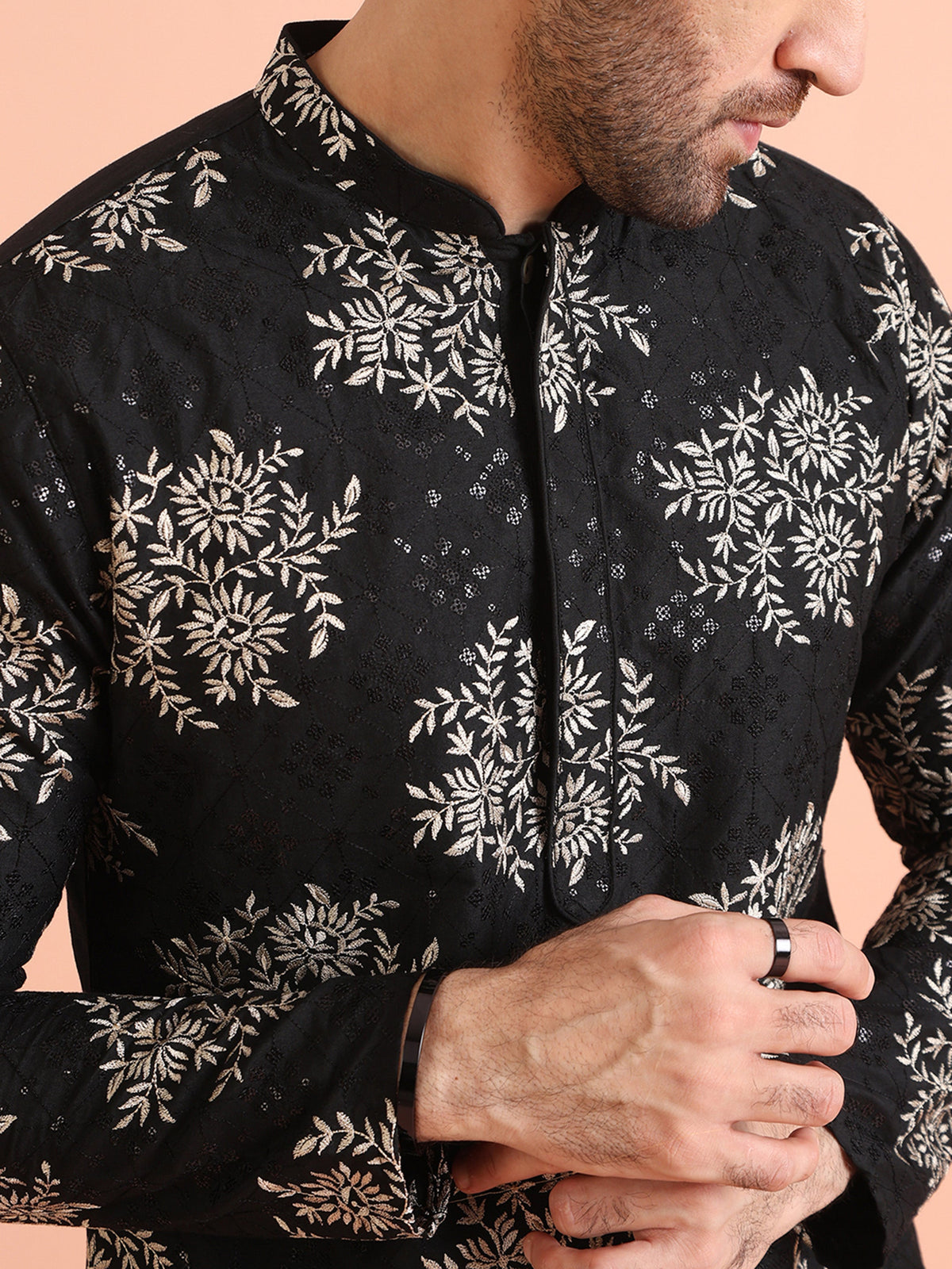Black & Silver Floral embroidery Kurta