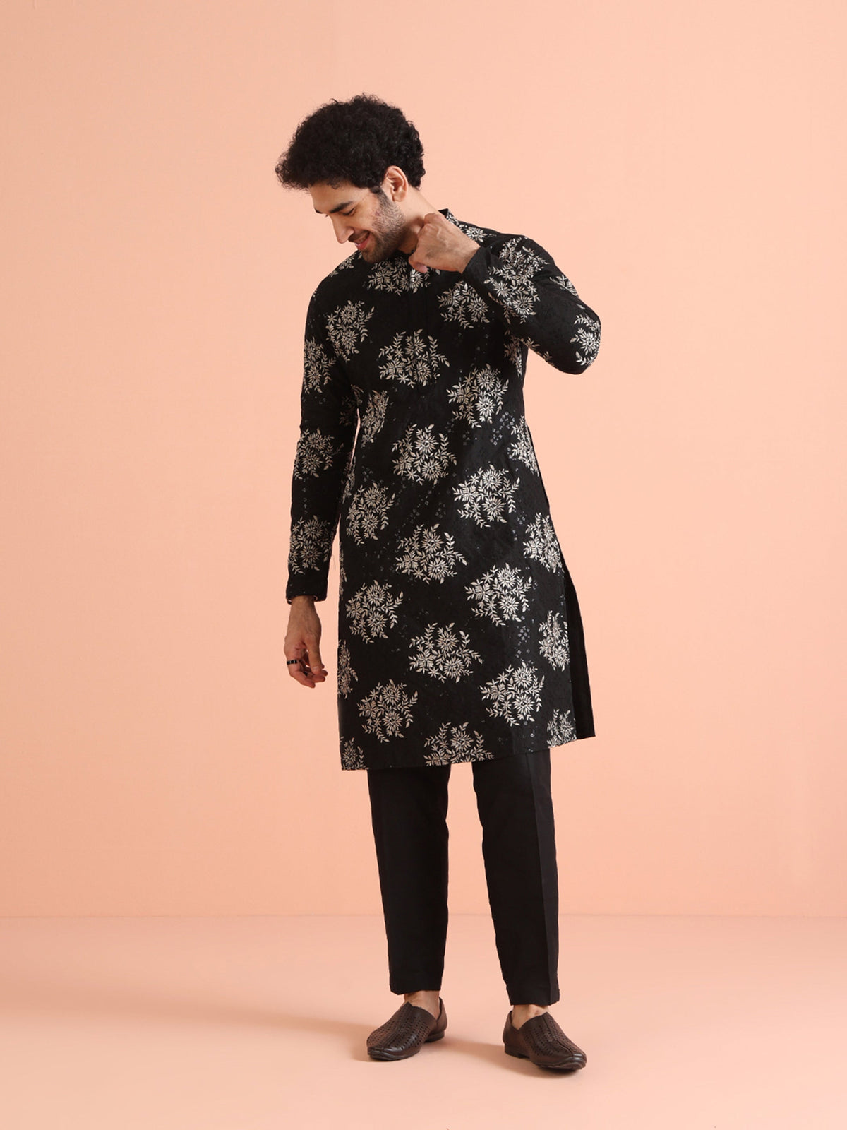 Black & Silver Floral embroidery Kurta