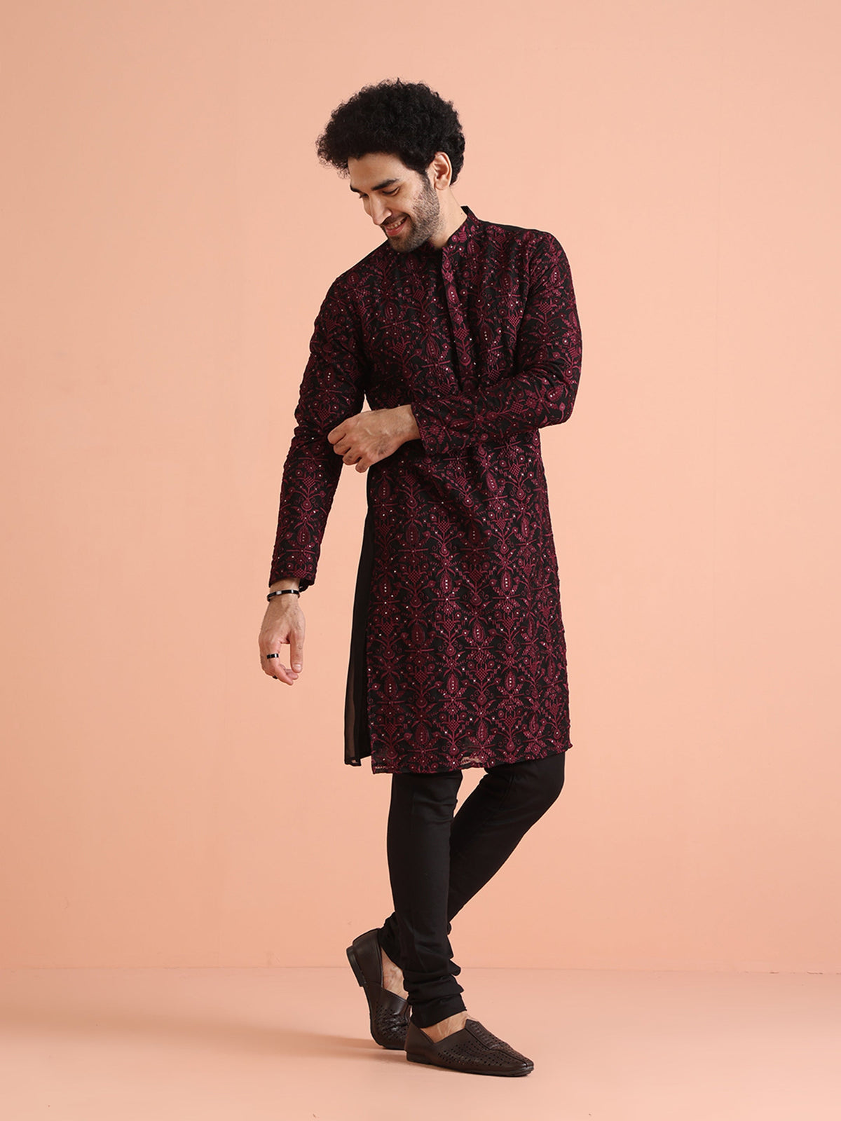 Black & Maroon Embroidered Kurta â€“ Festive & Wedding Wear