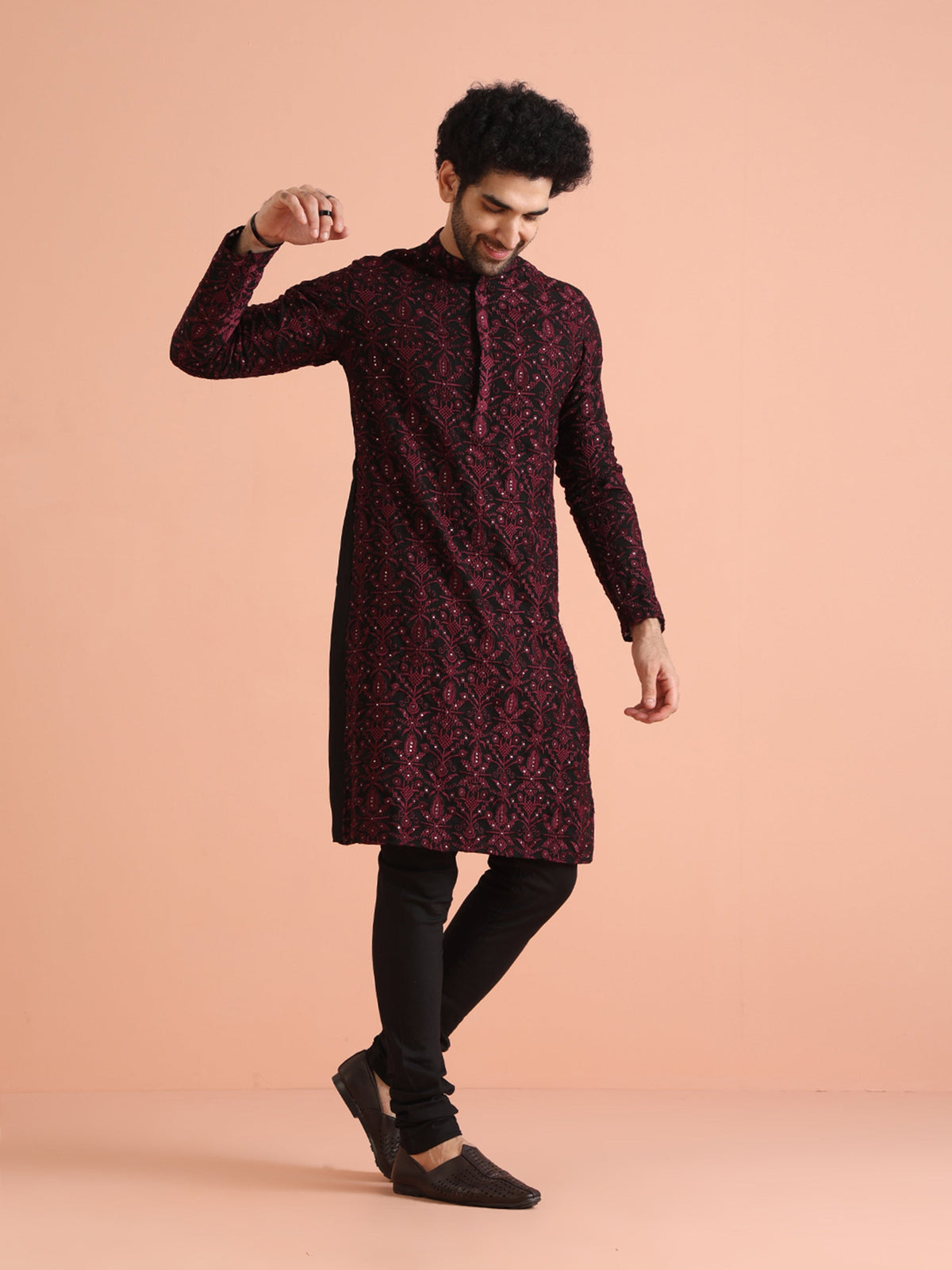 Black & Maroon Embroidered Kurta â€“ Festive & Wedding Wear