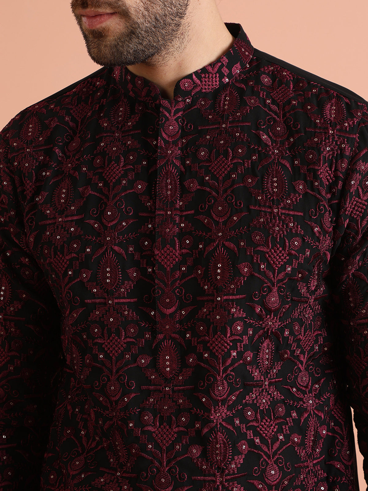 Black & Maroon Embroidered Kurta â€“ Festive & Wedding Wear