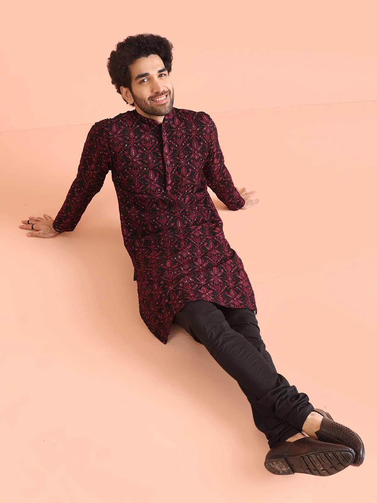 Black & Maroon Embroidered Kurta â€“ Festive & Wedding Wear