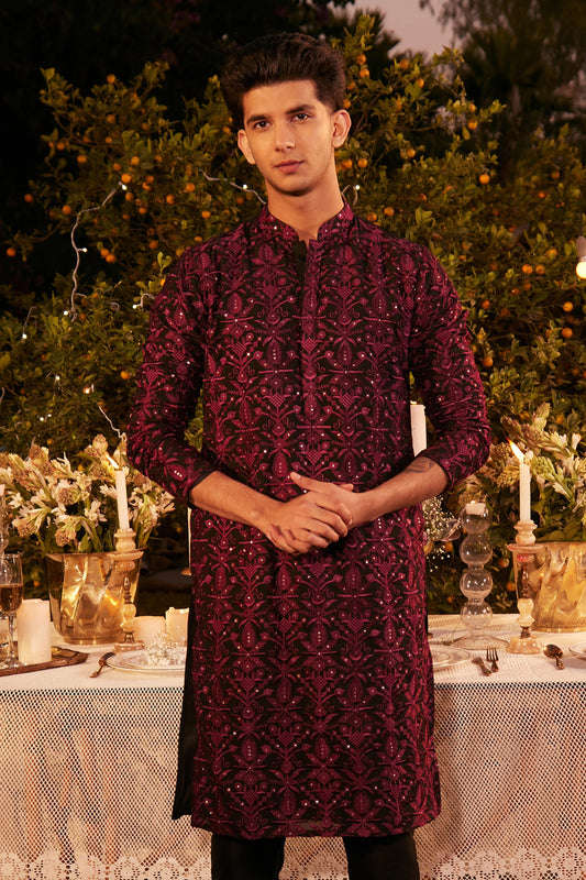 Black & Maroon Embroidered Kurta â€“ Festive & Wedding Wear