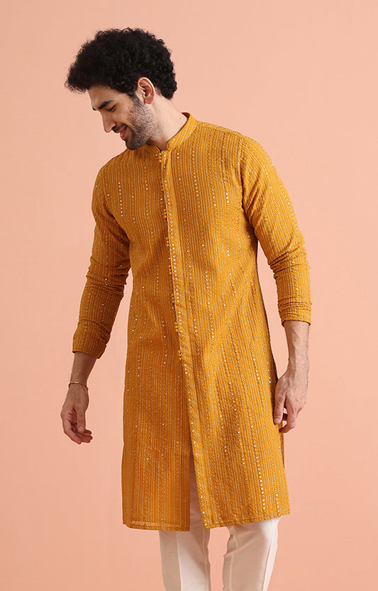 Mustard Mirror Work Kurta â€“ Festive & Wedding Wear