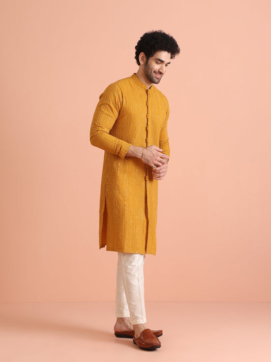 Mustard Mirror Work Kurta â€“ Festive & Wedding Wear