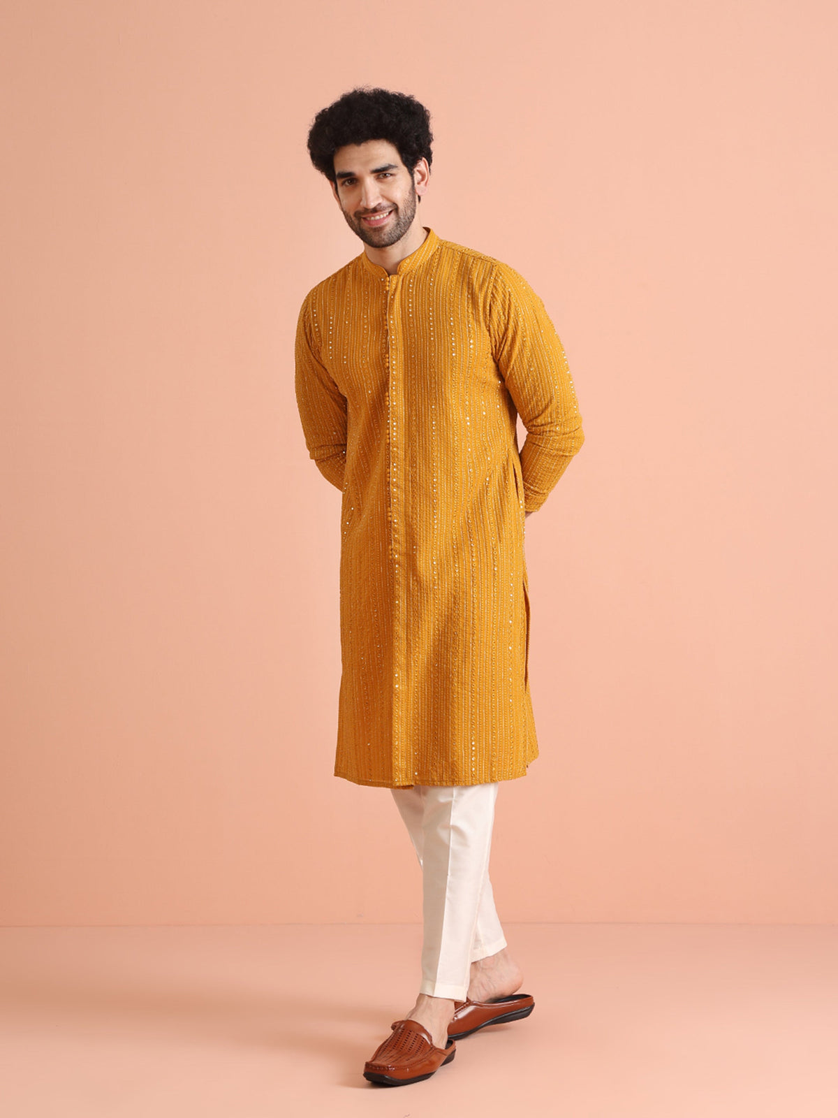 Mustard Mirror Work Kurta â€“ Festive & Wedding Wear