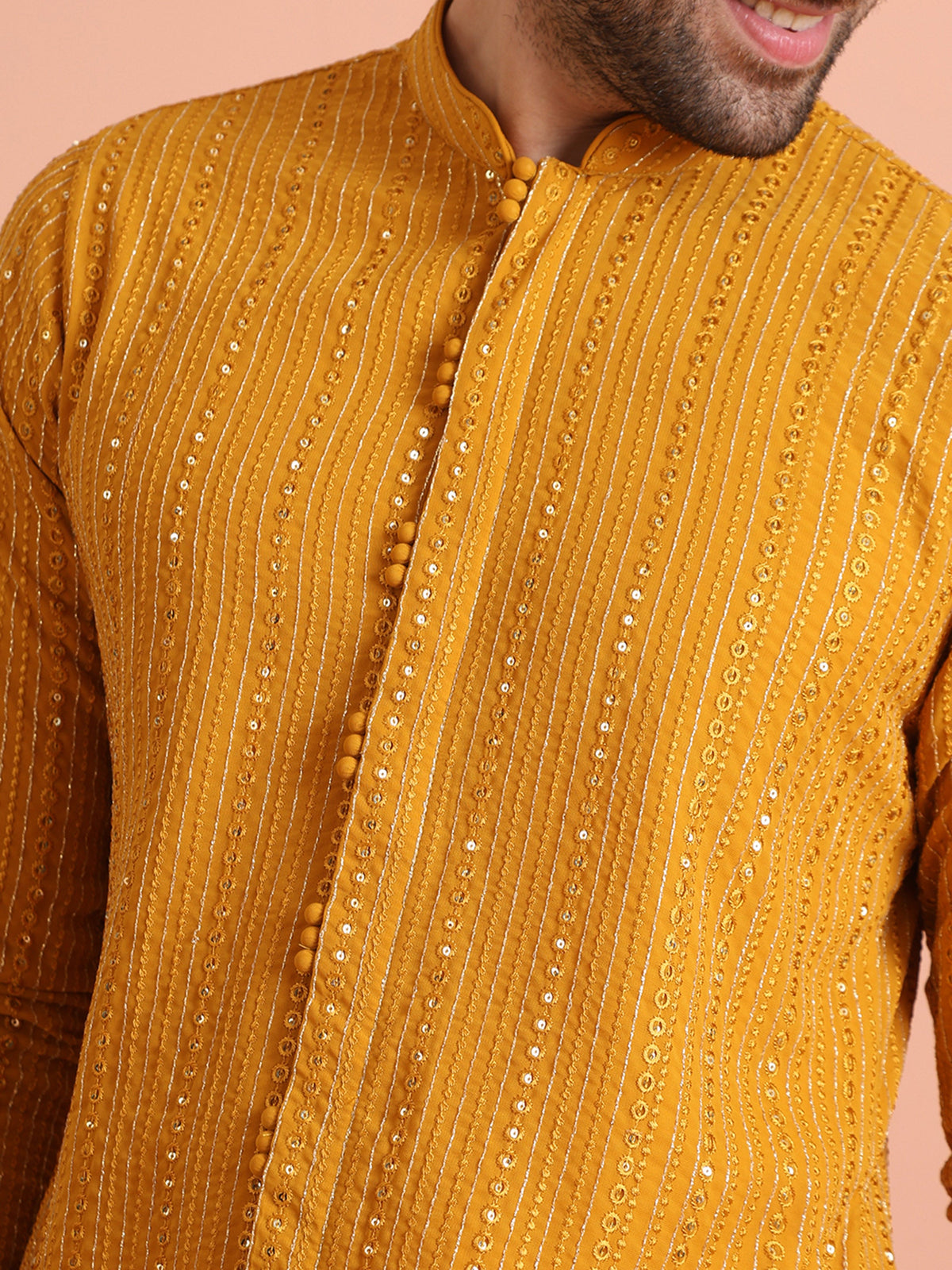 Mustard Mirror Work Kurta â€“ Festive & Wedding Wear
