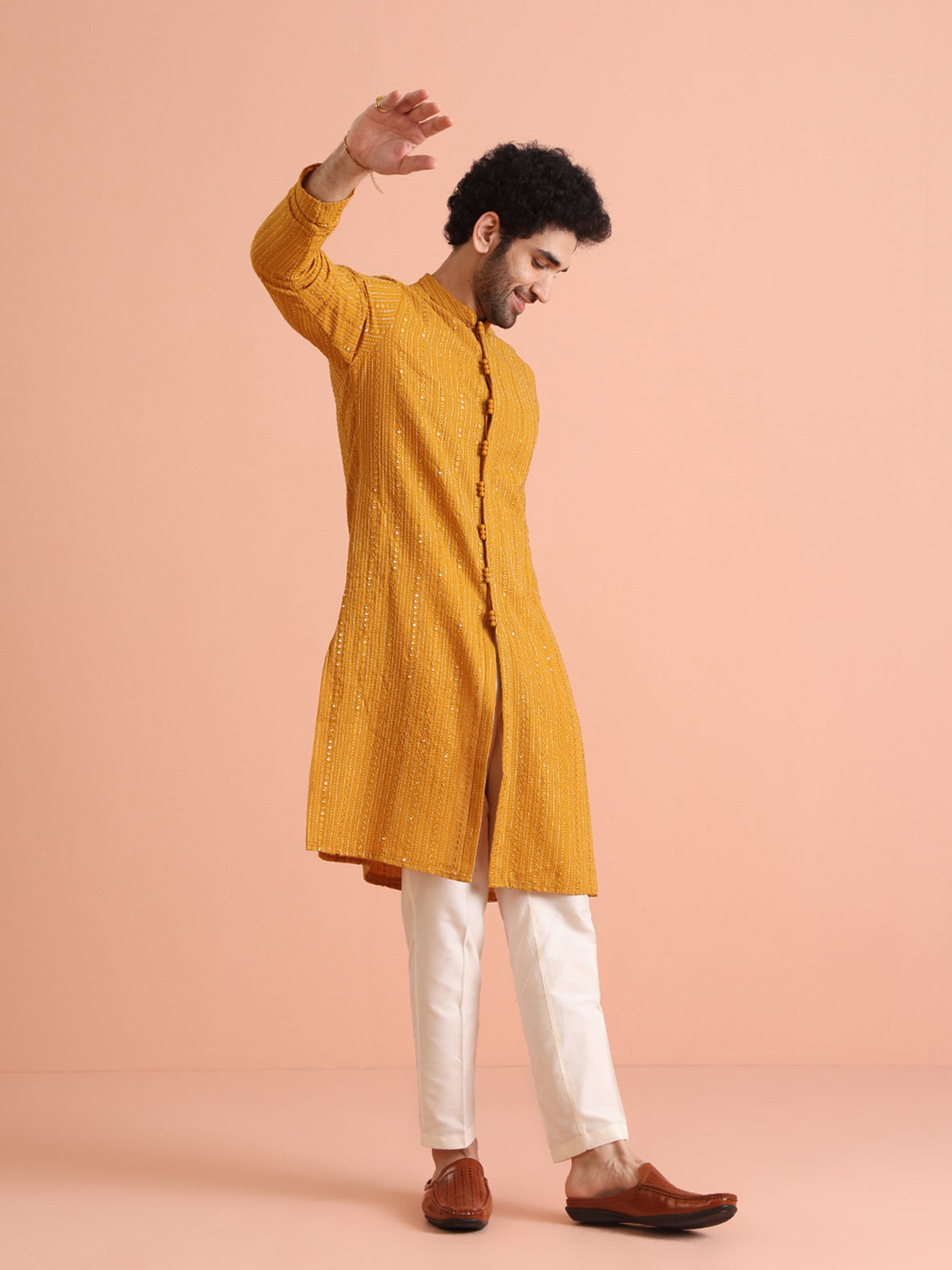 Mustard Mirror Work Kurta â€“ Festive & Wedding Wear