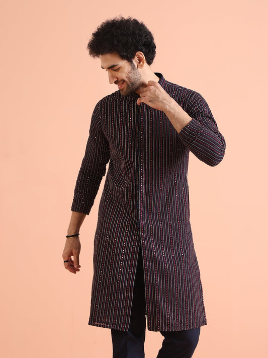 Navy Blue Embroidered Mirror Work Kurta â€“ Festive & Wedding Wear