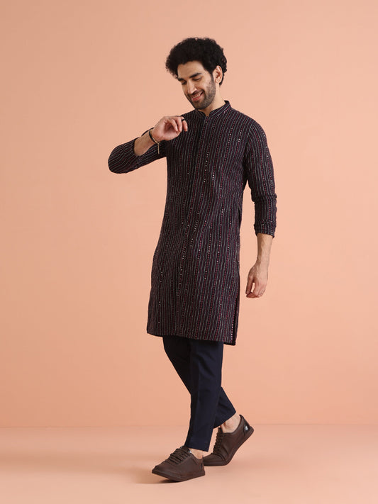 Navy Blue Embroidered Mirror Work Kurta â€“ Festive & Wedding Wear