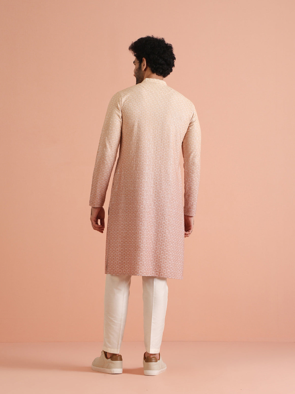 Beige Silk Blend Jacquard Kurta