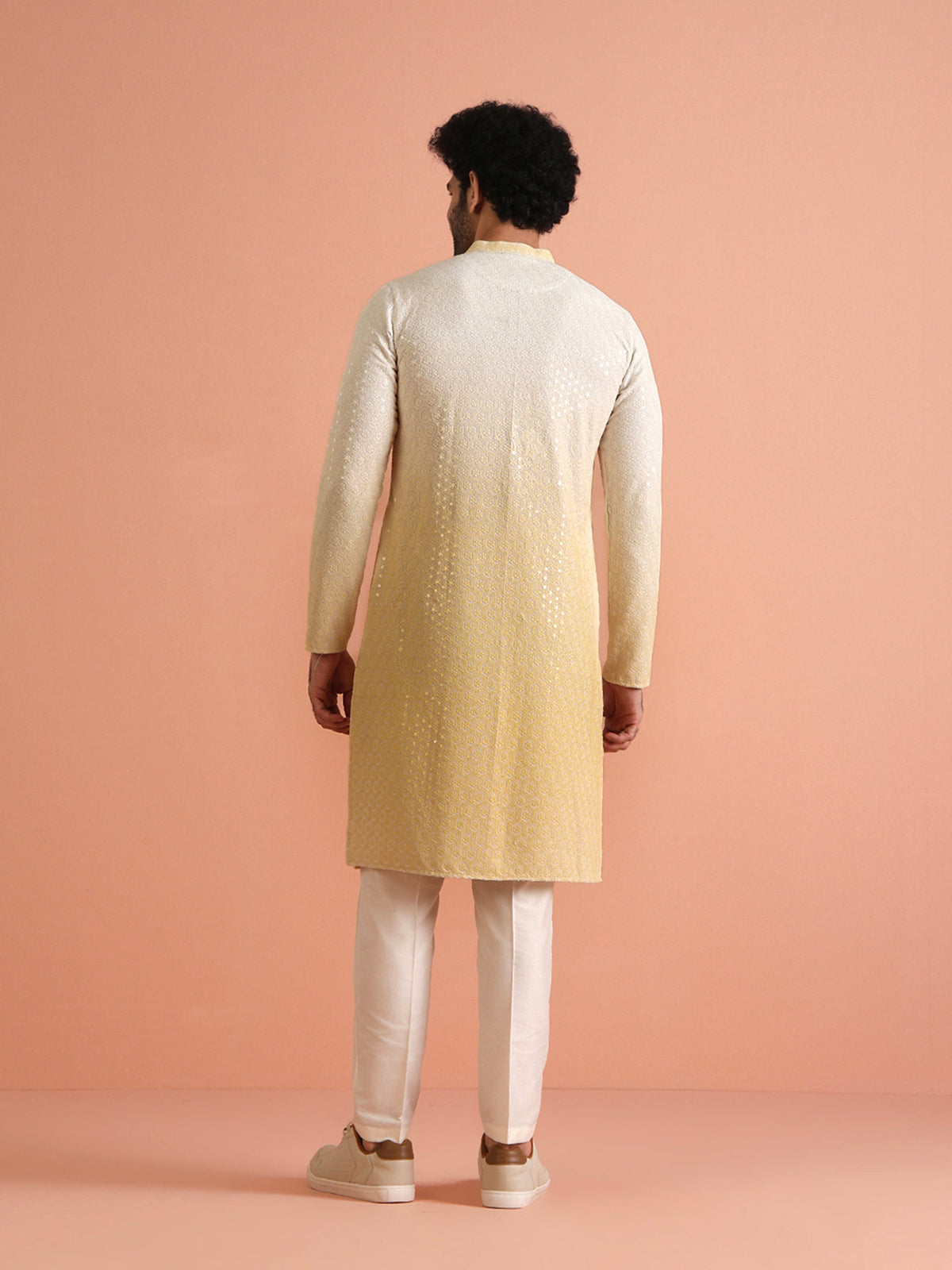 Cream Ombre Silk Blend Mirror Work Kurta