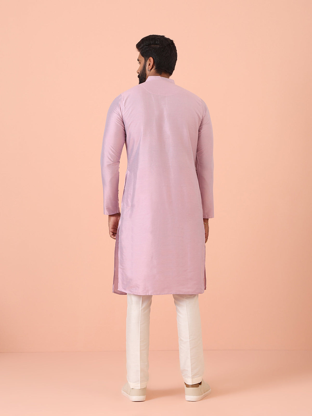 Men Pink Regular Fit Solid Kurta