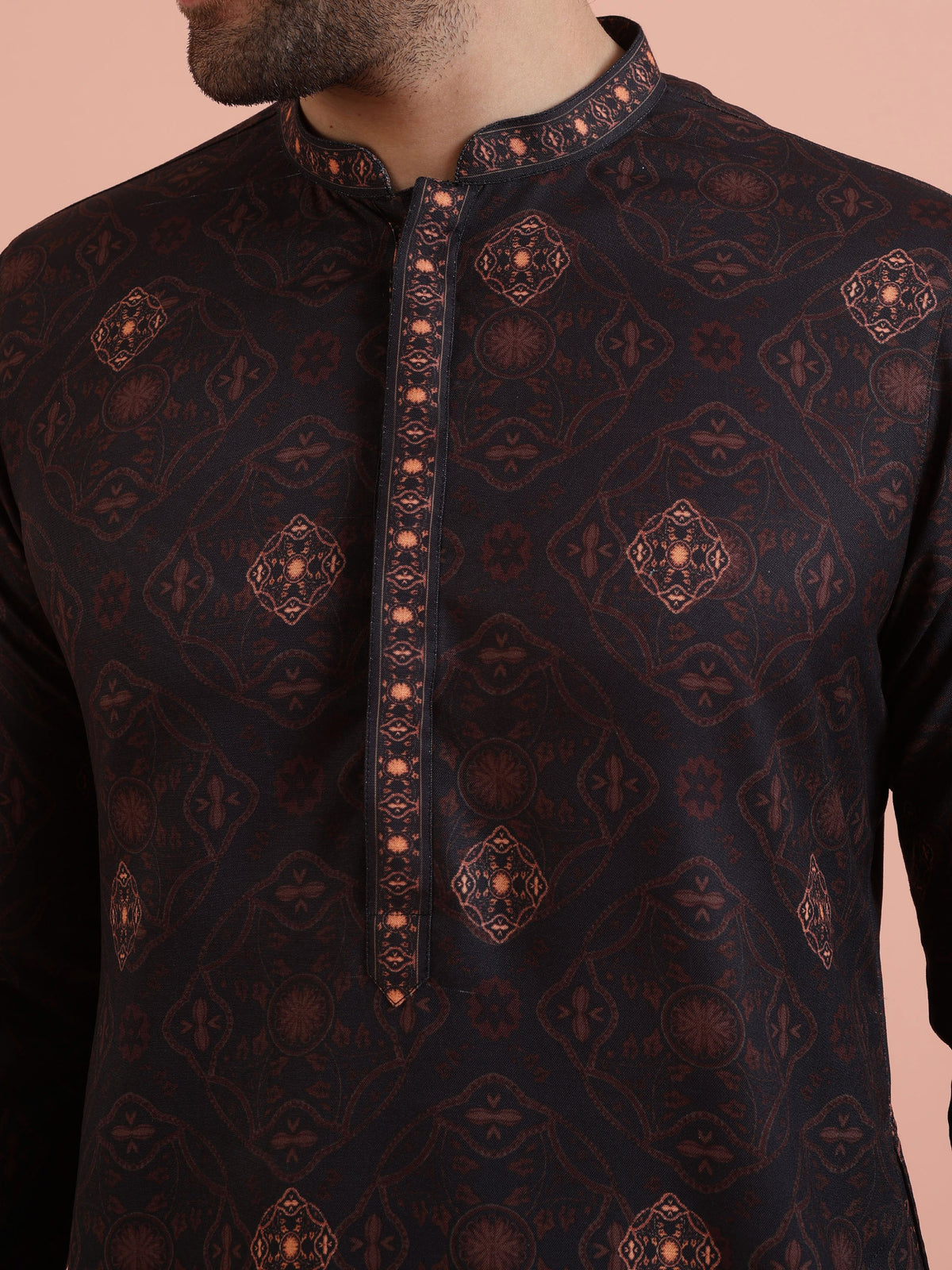 Men Black Printed Geometric Kurta