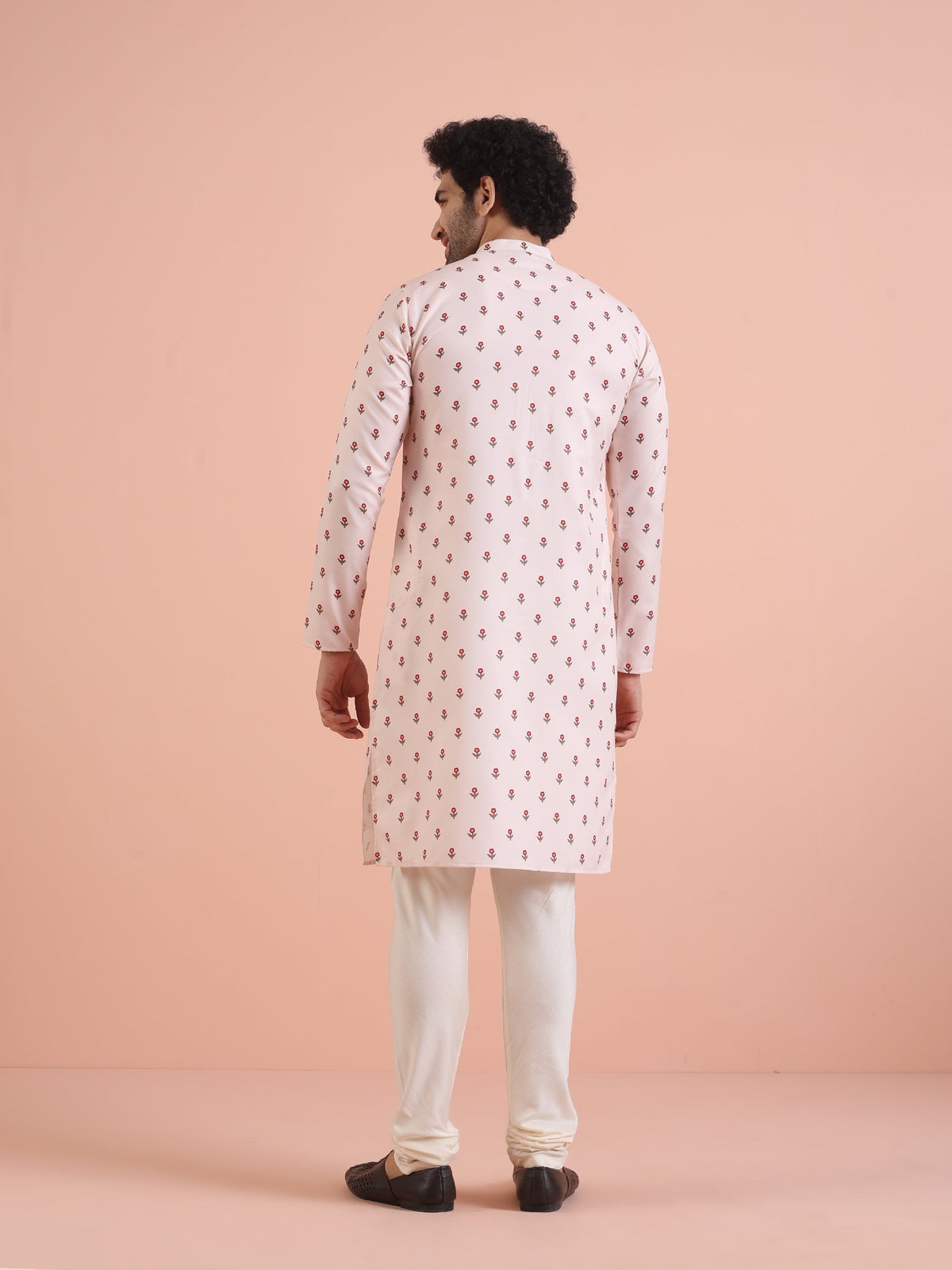Men White Printed Floral Kurta