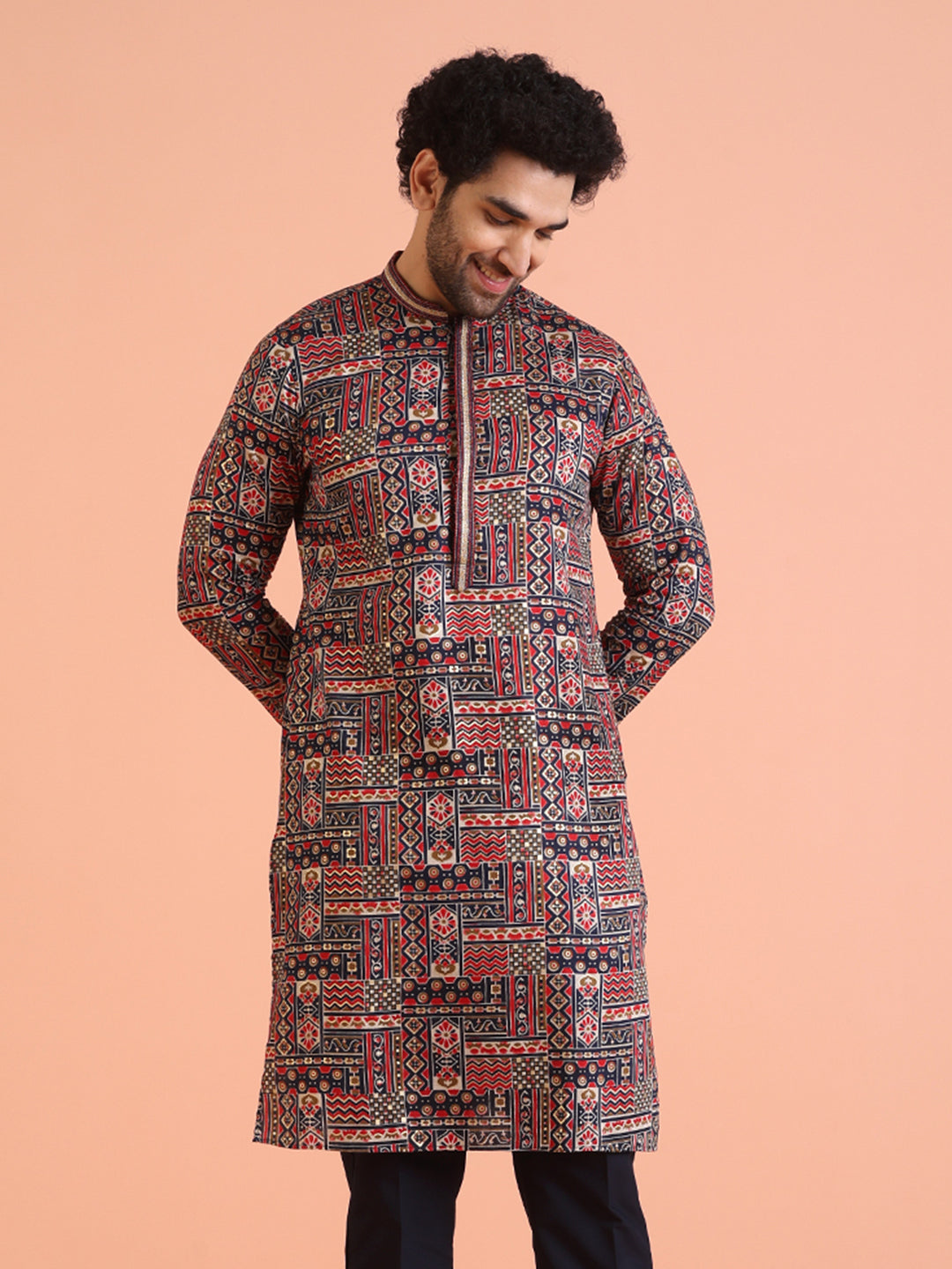 Multicolour Printed Silk Blend Kurta