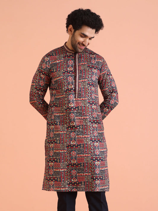 Multicolour Printed Silk Blend Kurta