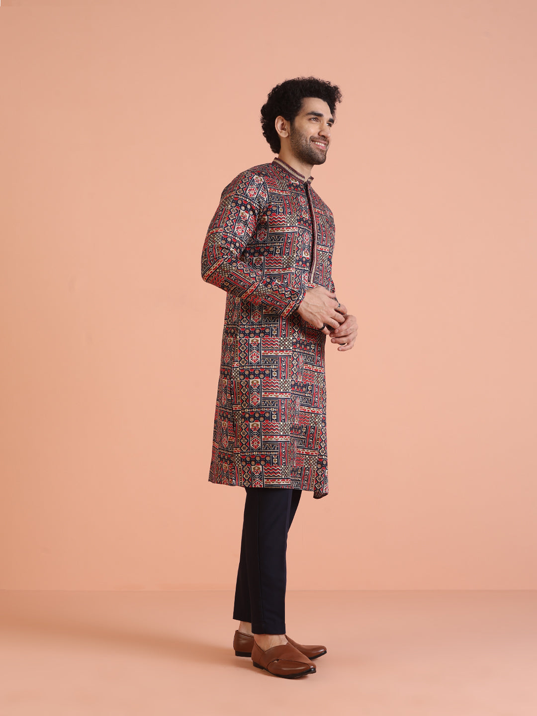 Multicolour Printed Silk Blend Kurta