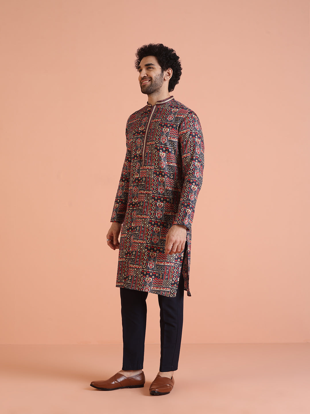 Multicolour Printed Silk Blend Kurta