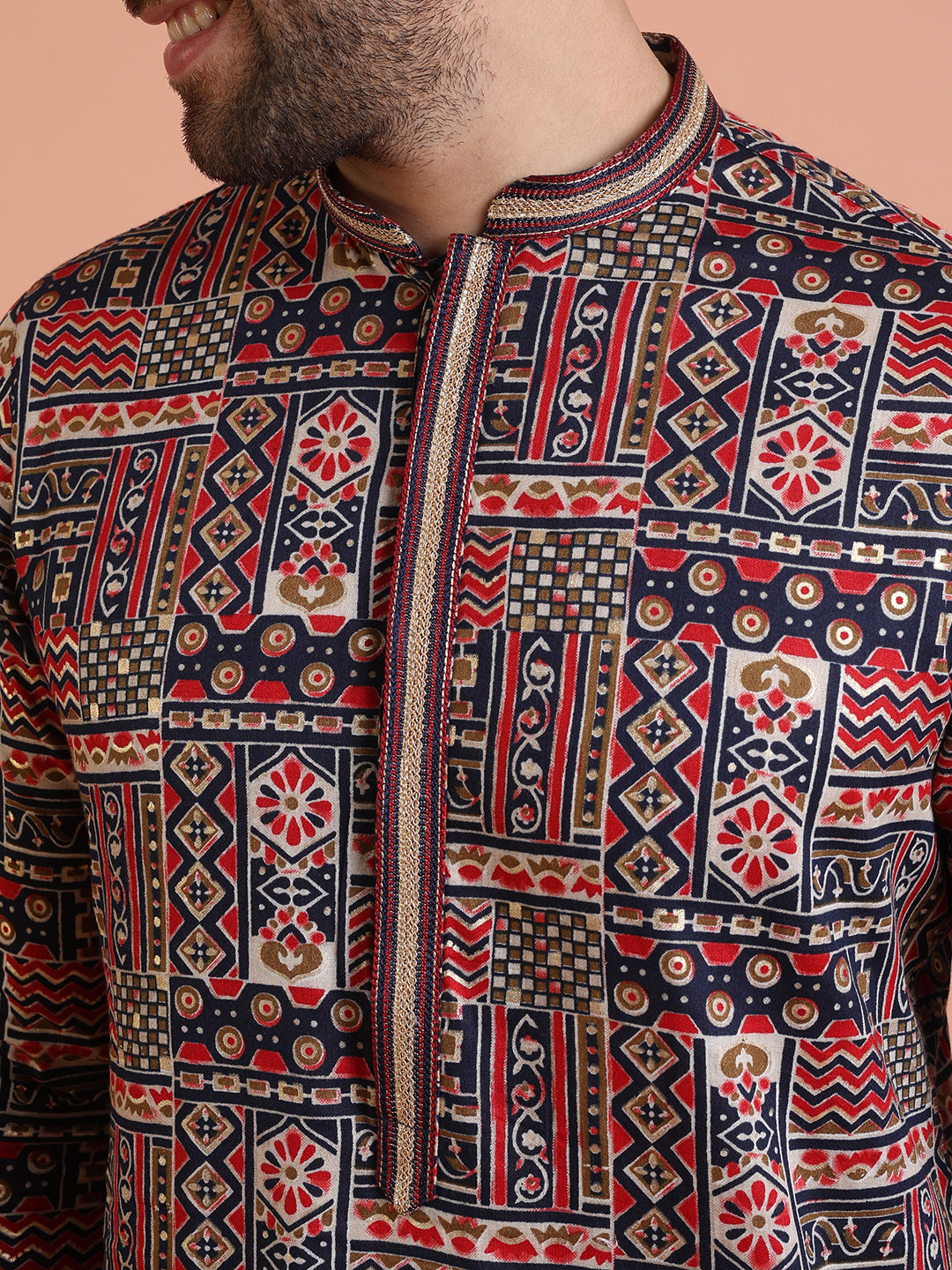 Multicolour Printed Silk Blend Kurta