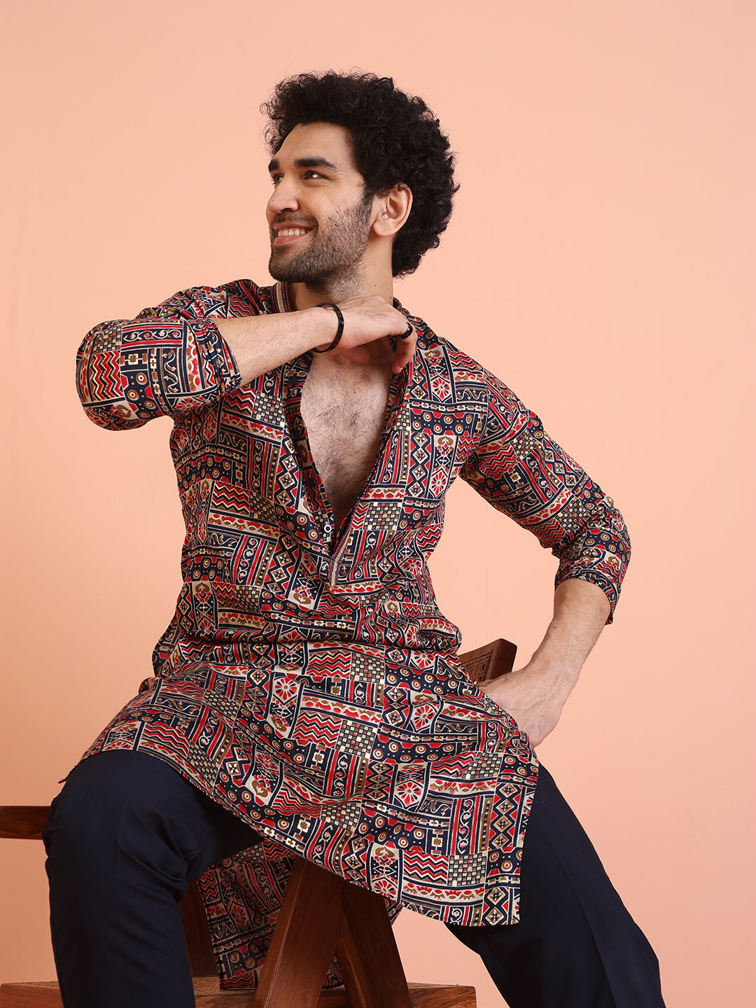 Multicolour Printed Silk Blend Kurta