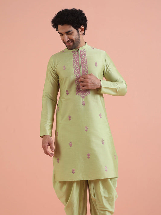 Men Green Embroidered Ethnic Motifs Kurta