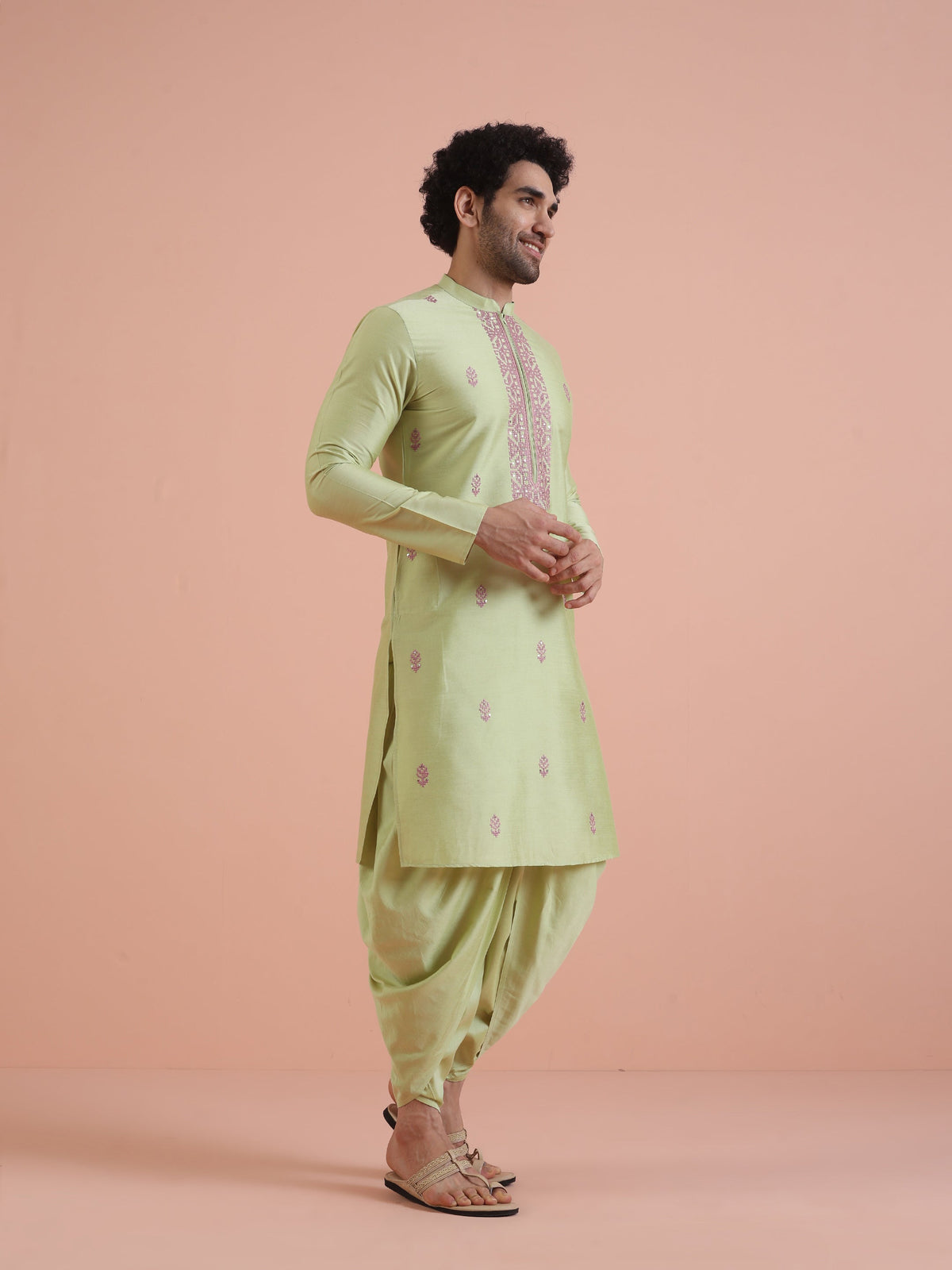 Men Green Embroidered Ethnic Motifs Kurta
