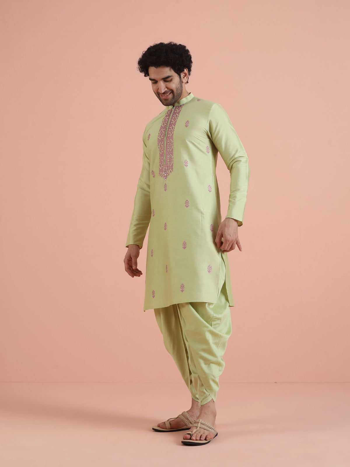 Men Green Embroidered Ethnic Motifs Kurta