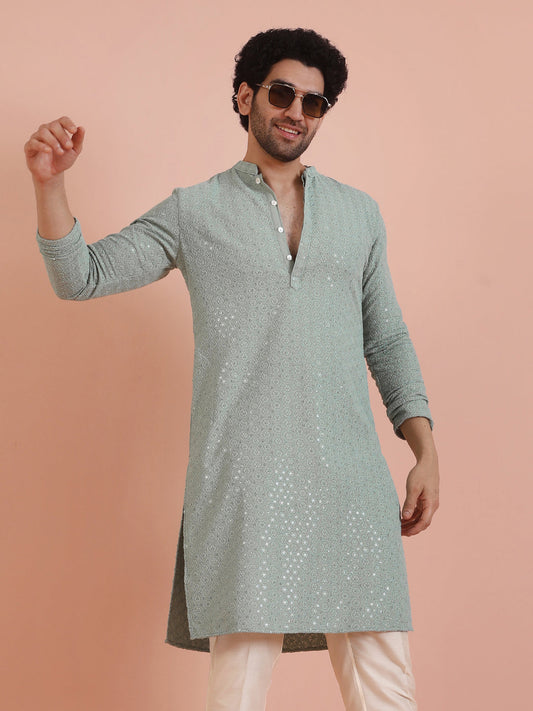 Mint Green Printed Sequinned Kurta